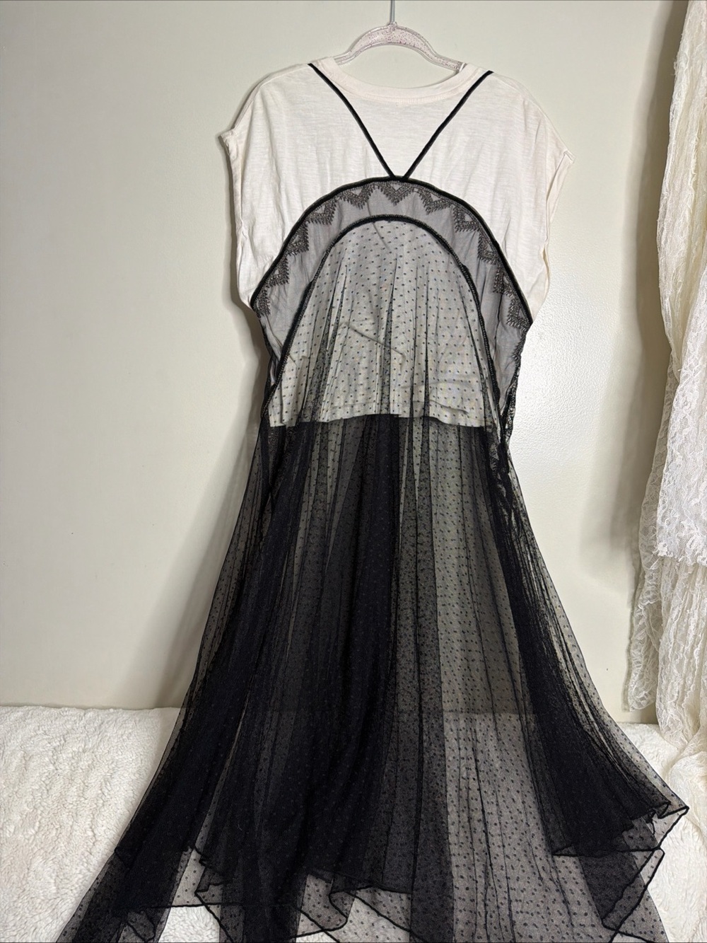 Free People Siren Tulle Embellished lace Layer Twofer Tee Shirt Maxi Top - Picture 6 of 6